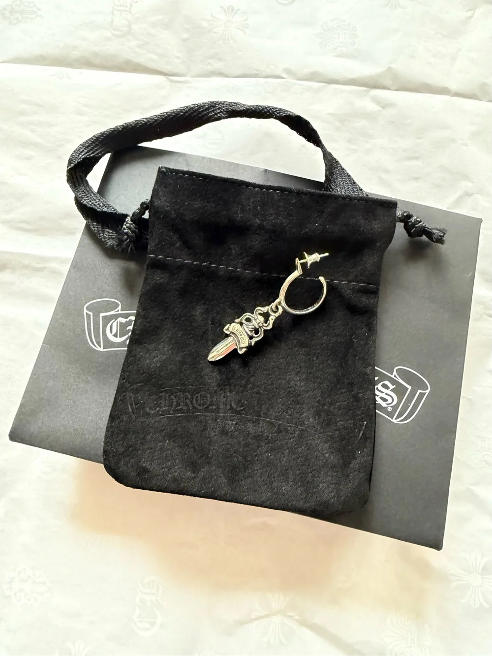 Chrome Hearts Silver #5 Dagger Hoop Earring